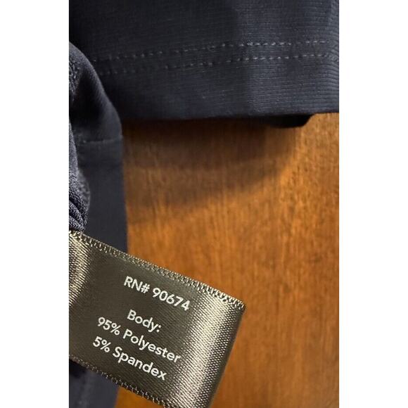 Boston Proper Blouse XS Navy Blue Peplum Top Rhinestones Travel Slinky Luxury - Picture 6 of 6